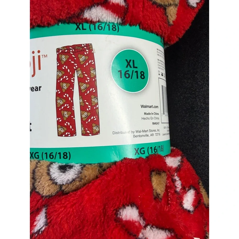 Emoji Brand Plush Sleep Pants Red Candy Cane Poop Emoji Pajamas XL 16/18 K6
